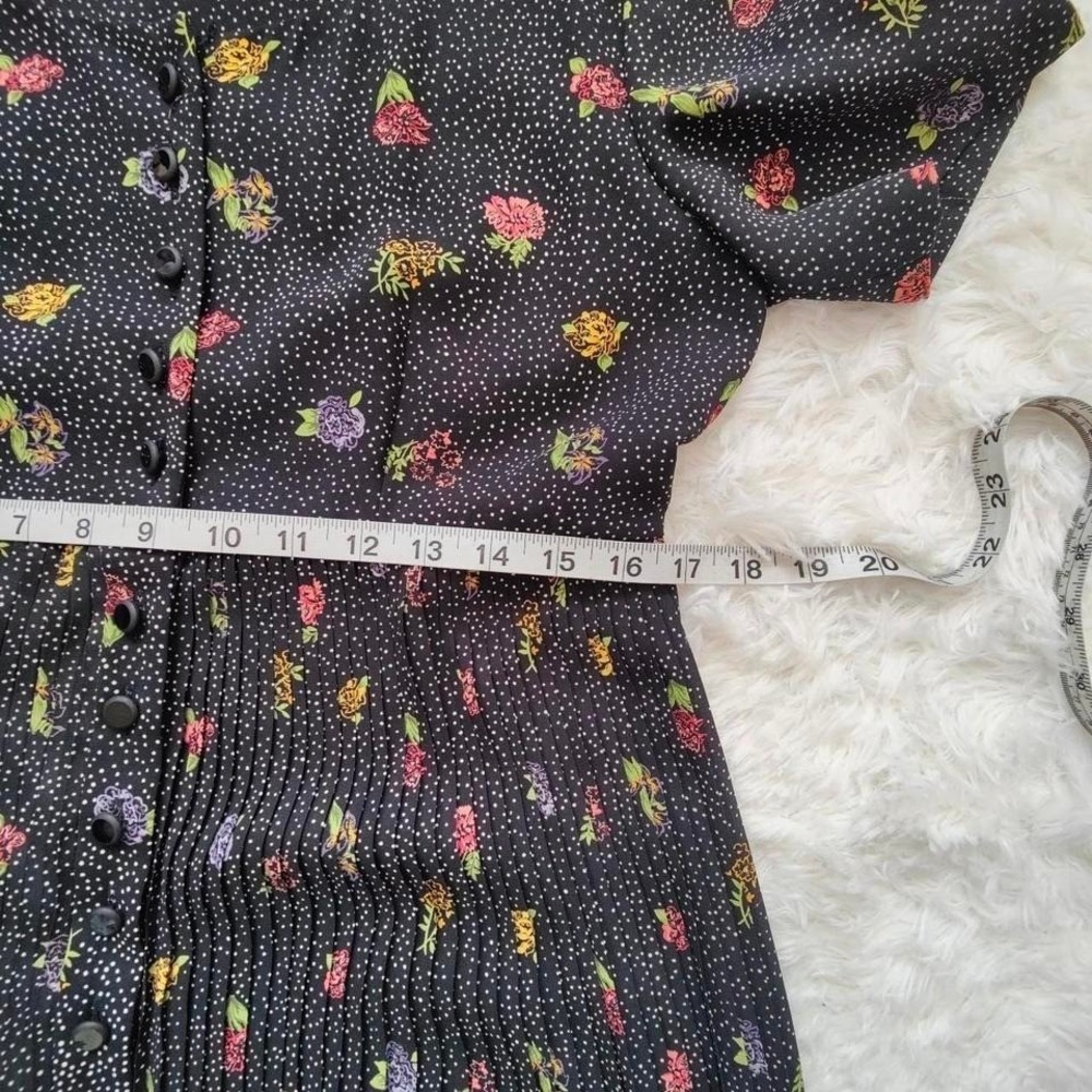 Vtg Liz Claiborne Babydoll Maxi‎ Dress Black Polka Dot Ditsy Floral Whimsigoth 8 - Picture 8 of 8